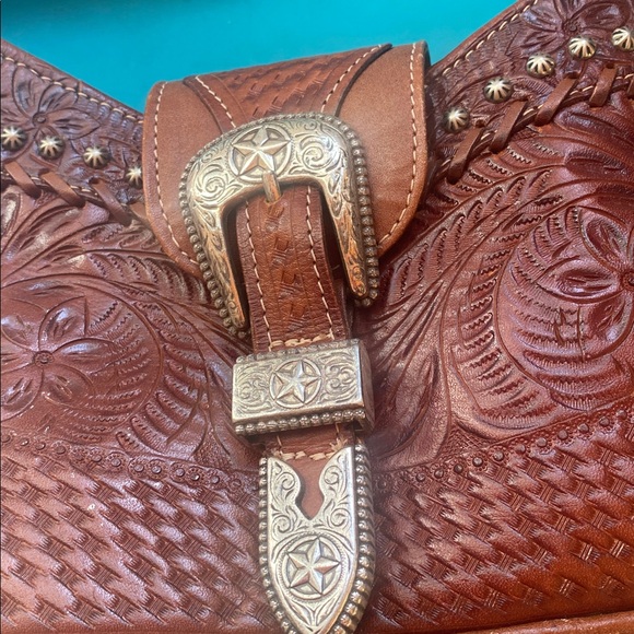 American West Western Cowgirl Brown Leather Embossed Shoulder Bag - Picture 2 of 11